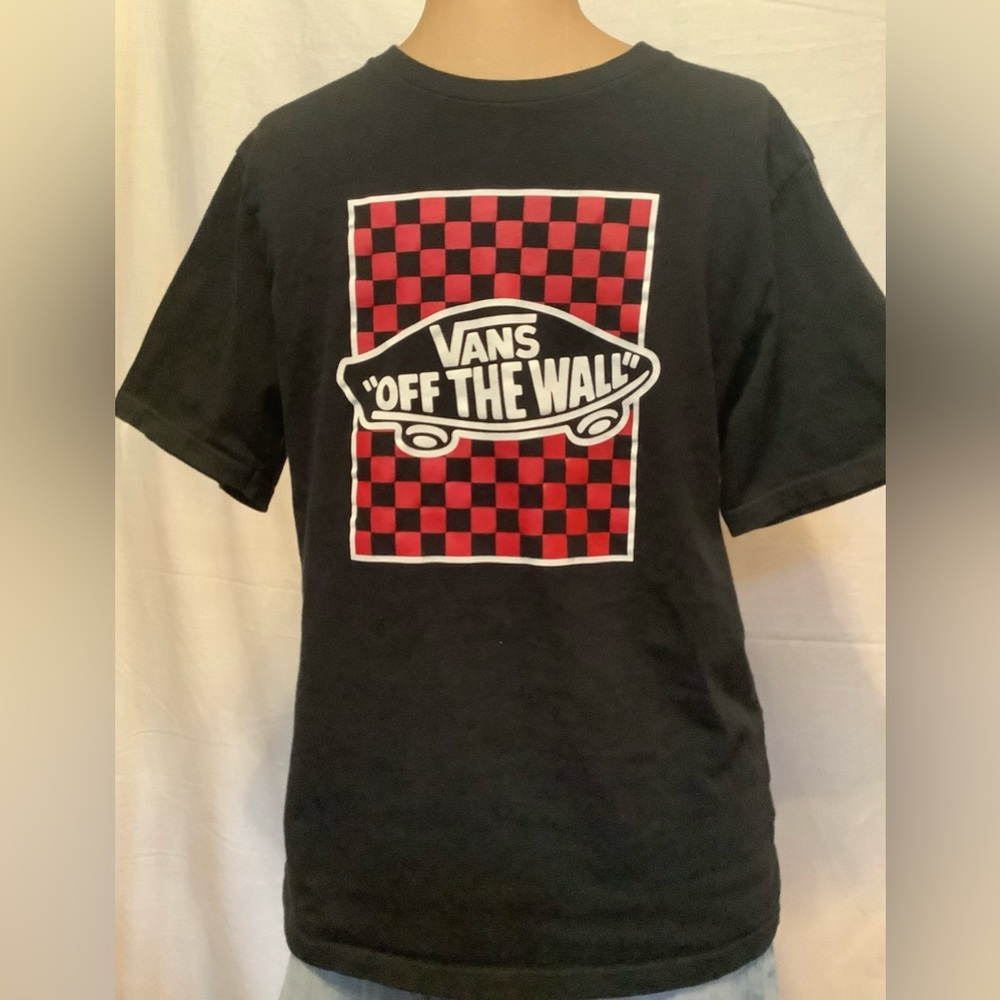Kids Large (12-14) Vans Black and Red Checkered T-Shirt